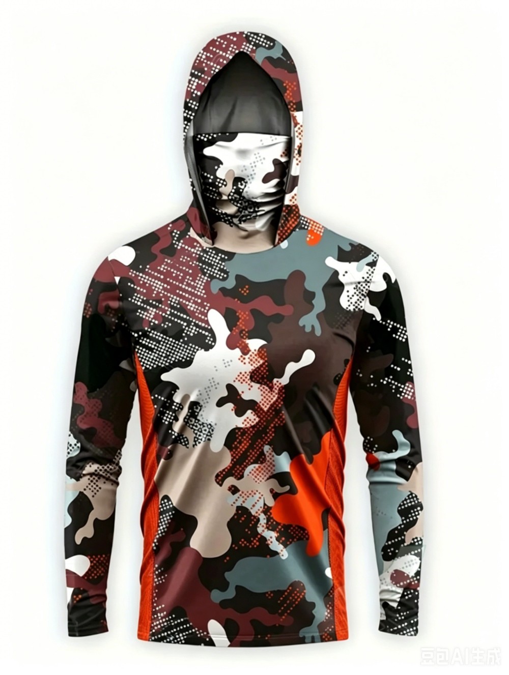 Fishing Mask Sun Protection - UPF50+ Tarnmuster Herren Langarm-Angelhoodie mit Gesichtsmaske